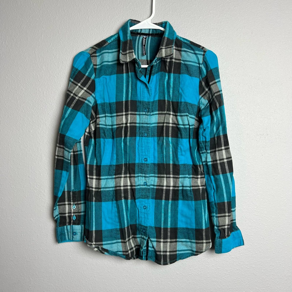 SOLD Kuhl blue black plaid womens button up shirt small
